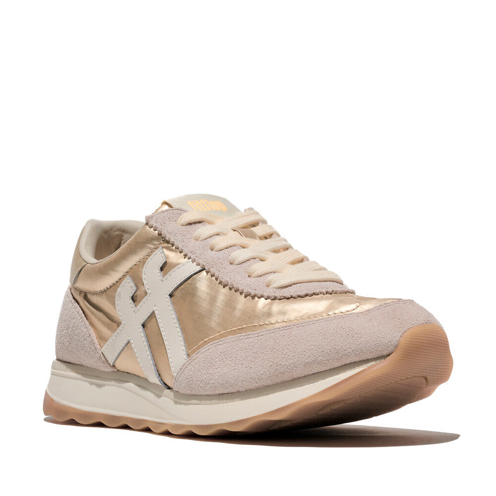 FitFlop RETRO Q FF Metallic Fabric Suede Trainers Shoetopia fitflop-retro-q-ff-metallic-fabric-suede-trainers-shoetopia