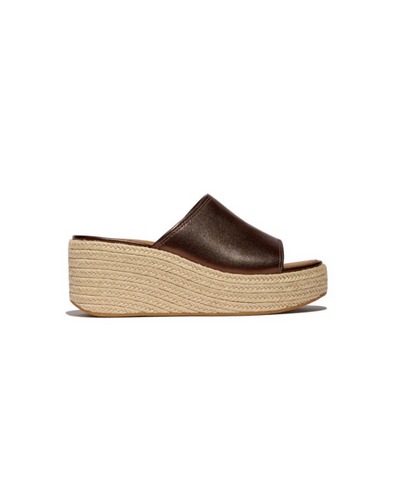 FitFlop Platform Espadrille Metallic-Leather Wedge Slides