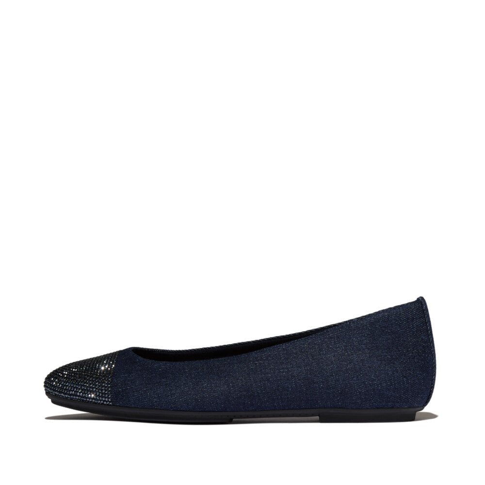 FitFlop - Delicato Crystal Cap-Toe Denim Ballerinas