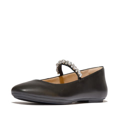 FitFlop - Delicato Pearls-and-Crystal Leather Ballet Flats