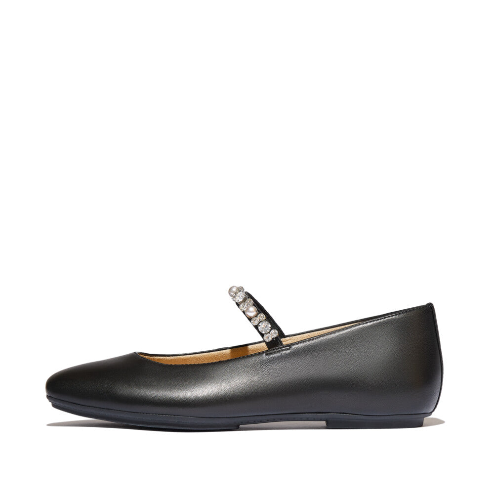 FitFlop - Delicato Pearls-and-Crystal Leather Ballet Flats