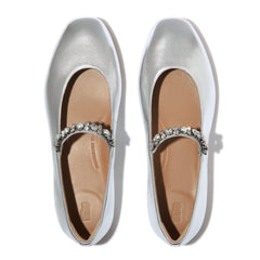 FitFlop - Delicato Pearls-and-Crystal Leather Ballet Flats