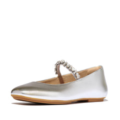 FitFlop - Delicato Pearls-and-Crystal Leather Ballet Flats