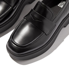 FitFlop - F-Luma Box-Leather Demi-Wedge Penny Loafers