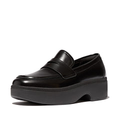FitFlop - F-Luma Box-Leather Demi-Wedge Penny Loafers