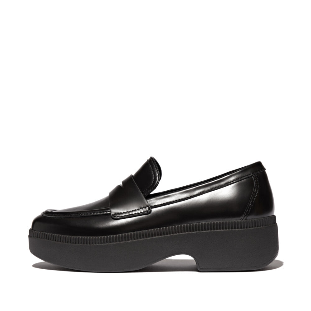 FitFlop - F-Luma Box-Leather Demi-Wedge Penny Loafers