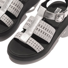 FitFlop - F-Mode Metallic-Leather/Webbing Flatform Fisherman Sandals