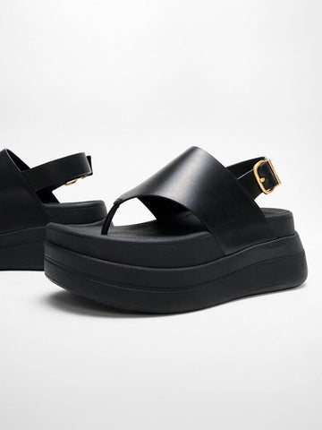 FitFlop F-MODE Stack Leather Back-Strap Toe-Post Sandals