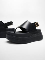 FitFlop - F-Mode Stack Leather Back-Strap Toe-Post Sandals