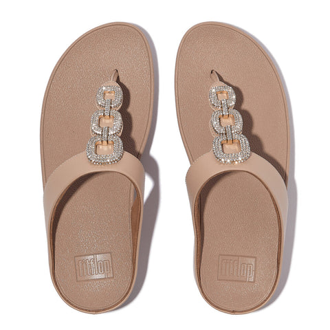 FitFlop - Fino Crystal Chain Leather Toe-Post Sandals