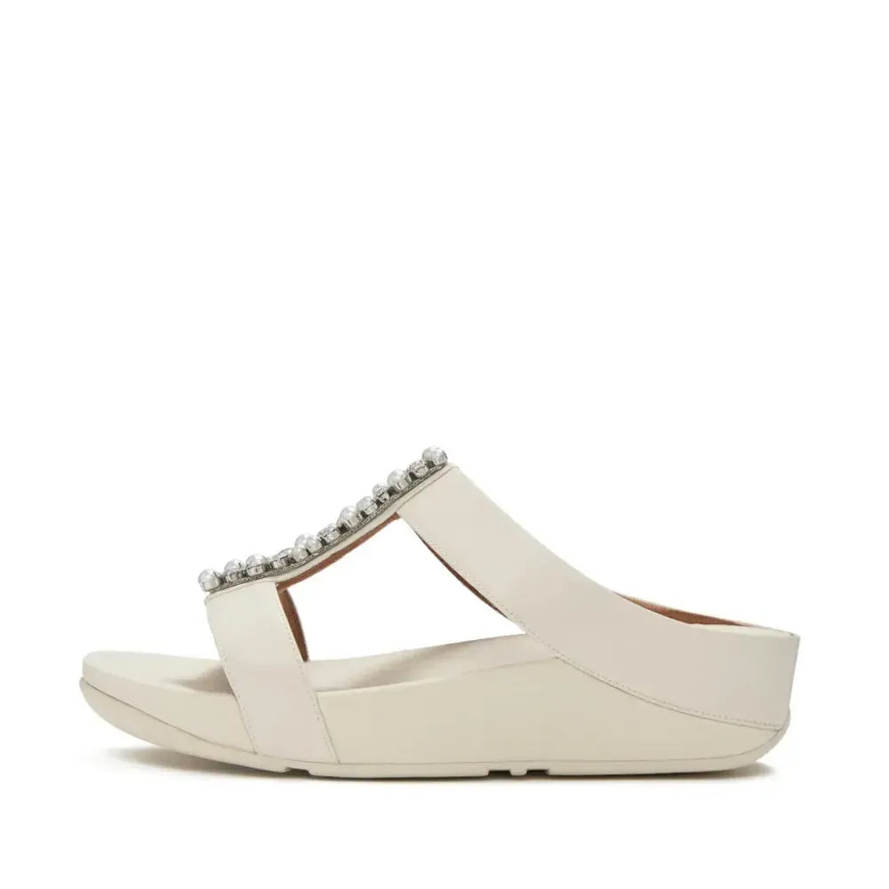 FitFlop FitFlop FINO Pearls-And-Crystal H-Bar Slides Slide Paris Beige UK 3