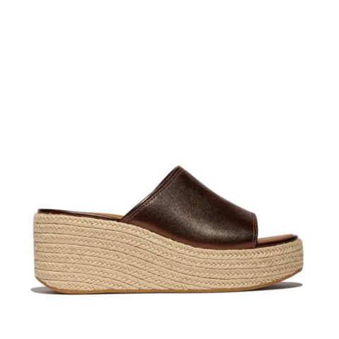 FitFlop Platform Espadrille Metallic-Leather Wedge Slides