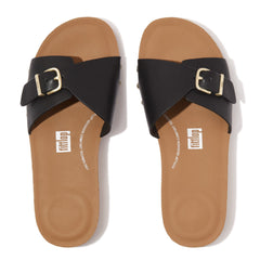 FitFlop - IQushion Adjustable Buckle Leather Slides