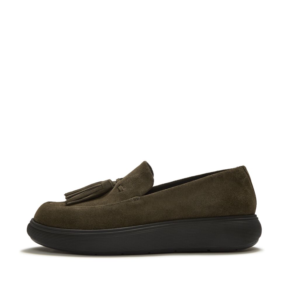 FitFlop - iQ-Comff Suede Tassel Loafers (Deep Olive/Black)