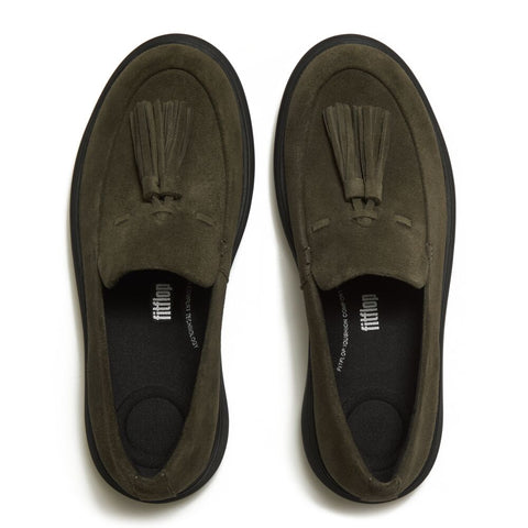 FitFlop - iQ-Comff Suede Tassel Loafers (Deep Olive/Black)