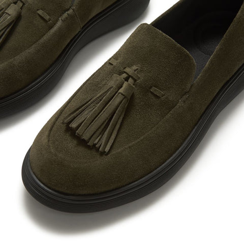 FitFlop - iQ-Comff Suede Tassel Loafers (Deep Olive/Black)