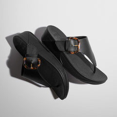 FitFlop - Lulu Resin-Buckle Leather Toe-Post Sandals
