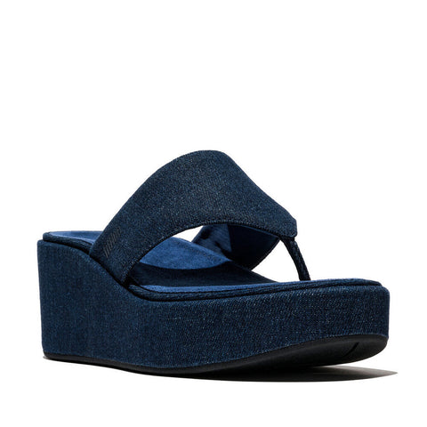 FitFlop PLATFFORMS Denim Wedge Toe-Post Sandals