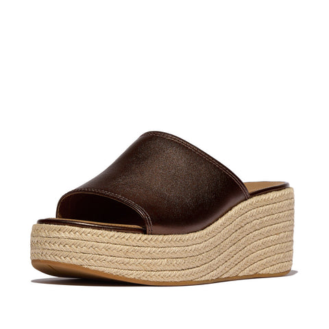 FitFlop Platform Espadrille Metallic-Leather Wedge Slides