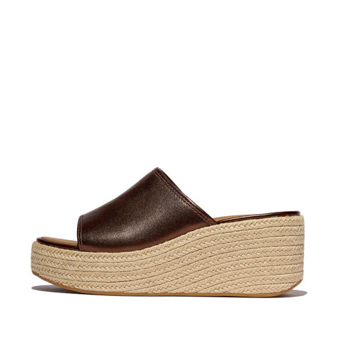 FitFlop Platform Espadrille Metallic-Leather Wedge Slides