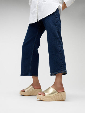 FitFlop Platform Espadrille Metallic-Leather Wedge Slides