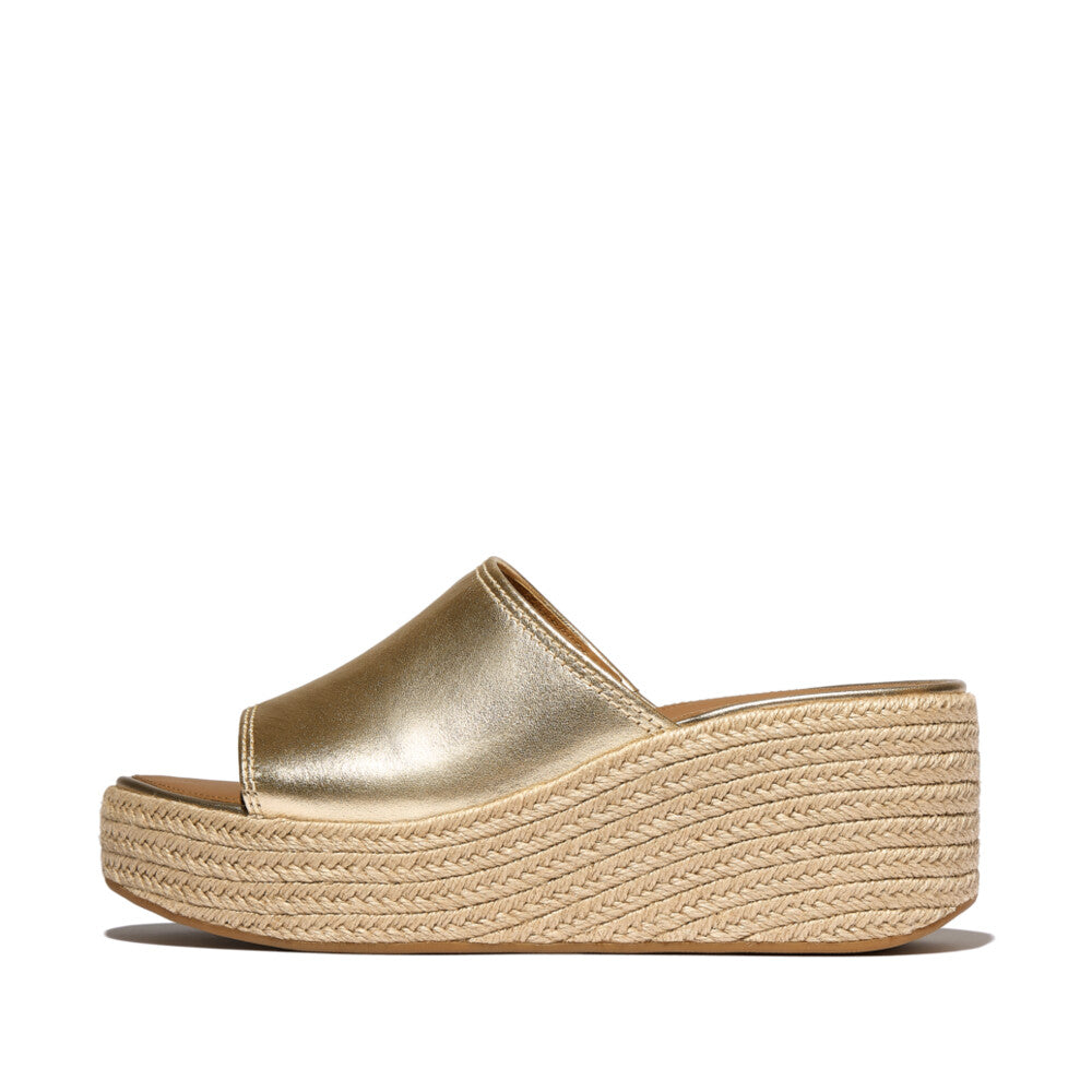 FitFlop Platform Espadrille Metallic-Leather Wedge Slides