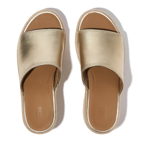 FitFlop Platform Espadrille Metallic-Leather Wedge Slides
