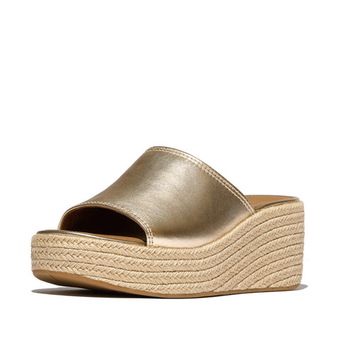 FitFlop Platform Espadrille Metallic-Leather Wedge Slides