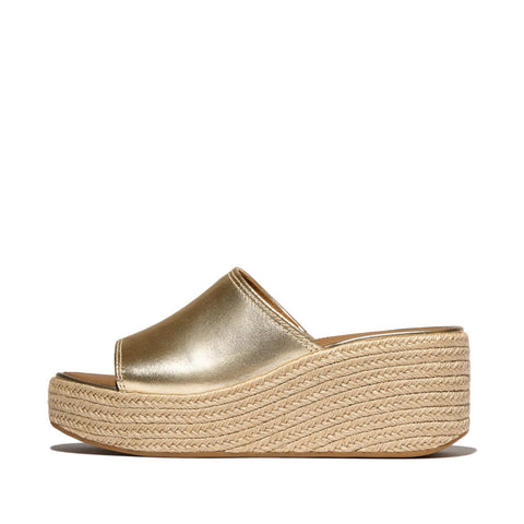 FitFlop Platform Espadrille Metallic-Leather Wedge Slides