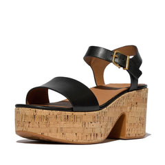 FitFlop - Platfforms Leather/Cork Heeled Ankle-Strap Sandals