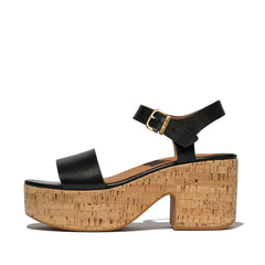 FitFlop - Platfforms Leather/Cork Heeled Ankle-Strap Sandals
