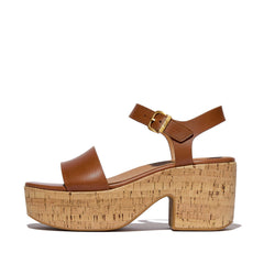 FitFlop - Platfforms Leather/Cork Heeled Ankle-Strap Sandals