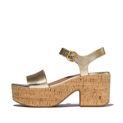 FitFlop - Platfforms Leather/Cork Heeled Ankle-Strap Sandals