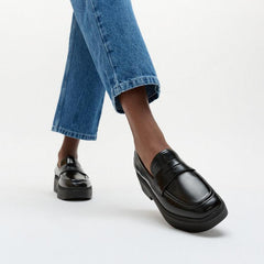 FitFlop - F-Luma Box-Leather Demi-Wedge Penny Loafers