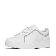 FitFlop - Rally Crystal-Trim Leather Sneakers