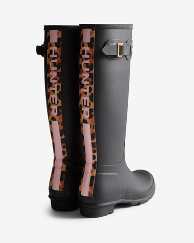 Hunter - Women's Leopard Print Backstrap Tall Wellington Boots