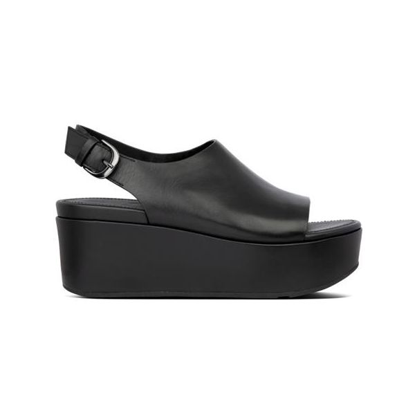 FitFlop Eloise Back-Strap Leather Wedges All Black