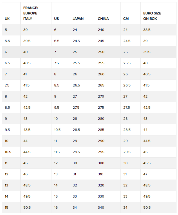 ugg shoe chart